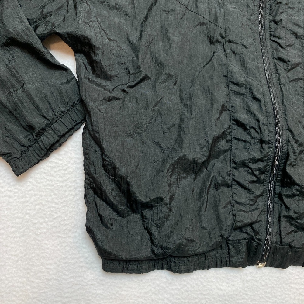 VINTAGE Perry Ellis Track Jacket Mens M Black Nylon Full Zip Windbreaker 80s - Picture 5 of 14